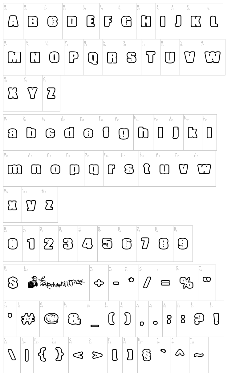 Inertia Creeps font map